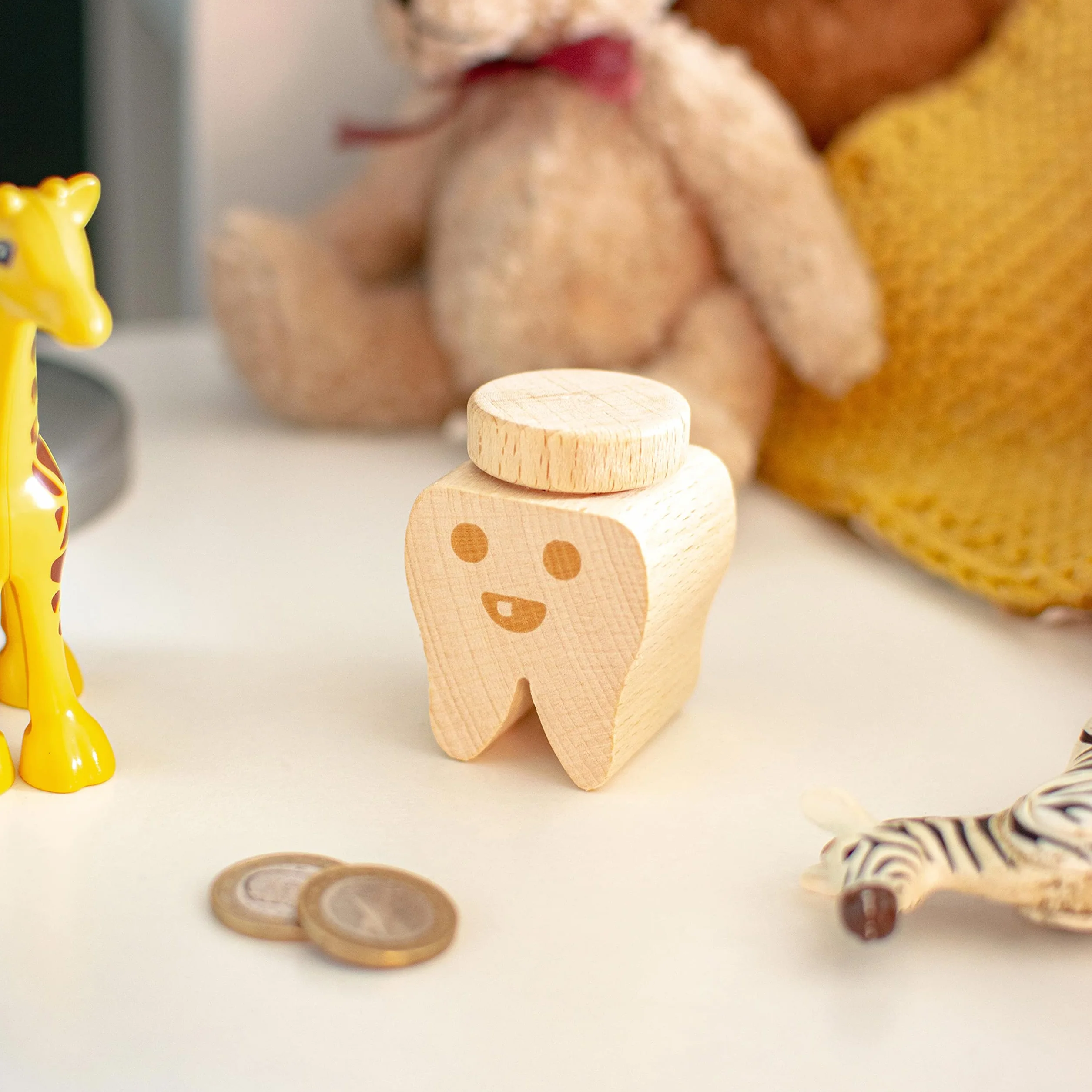 LAUBLUST Boîte à dents de lait en bois avec couvercle – Design de dents & gravure de sourire