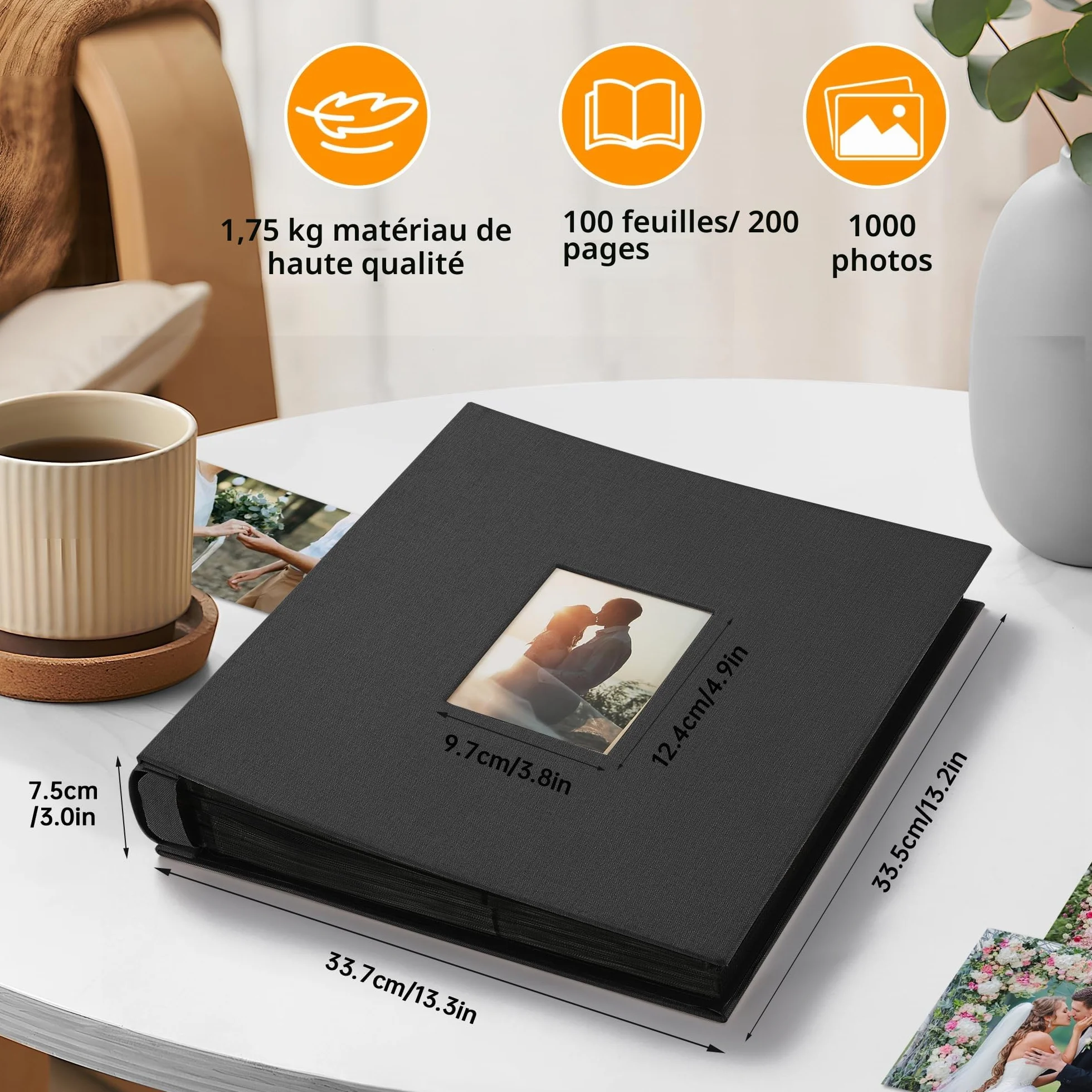 Album photo DazSpirit 15,2 x 10,2 cm 1000 pochettes couverture en lin personnalisable capacité extra large