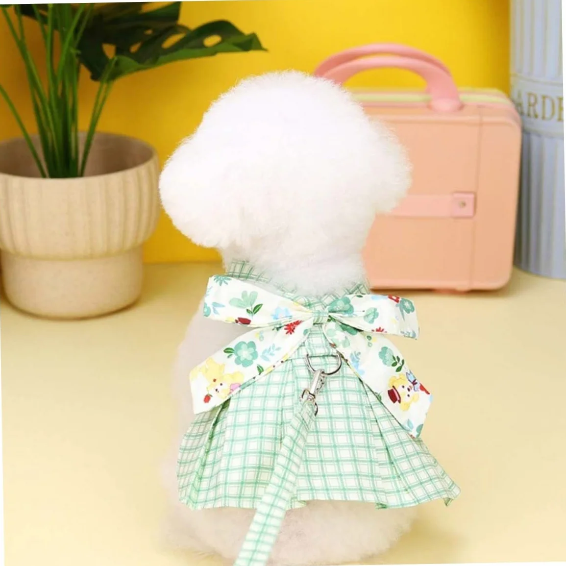 Robe à Carreaux pour Chien avec Harnais et Laisse, Jupe d'Été pour Petits et Moyens Chiens