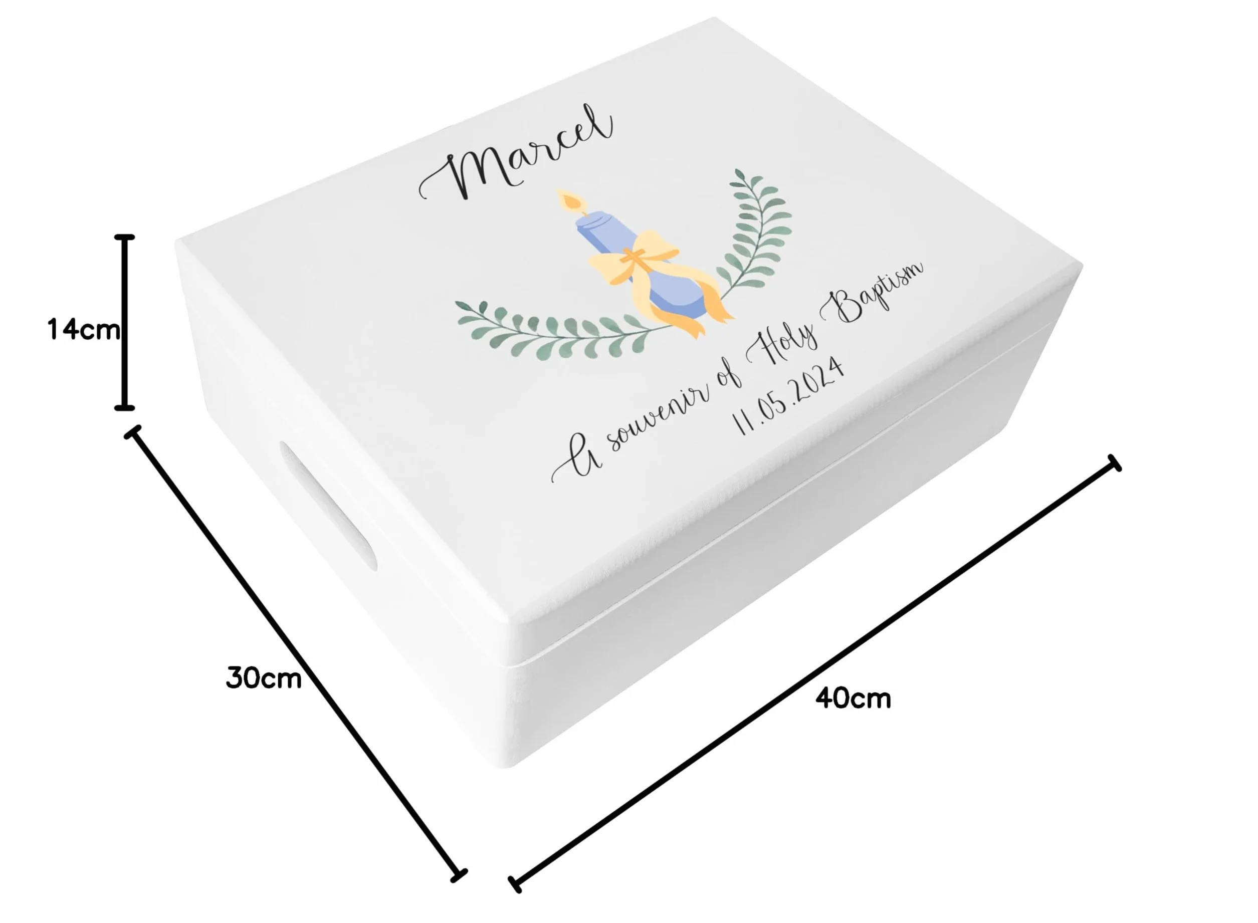 Boite Cadeau Personnalisé Bapteme Garçon Fille Bois Blanc Souvenirs Bougie Coffret Décoration