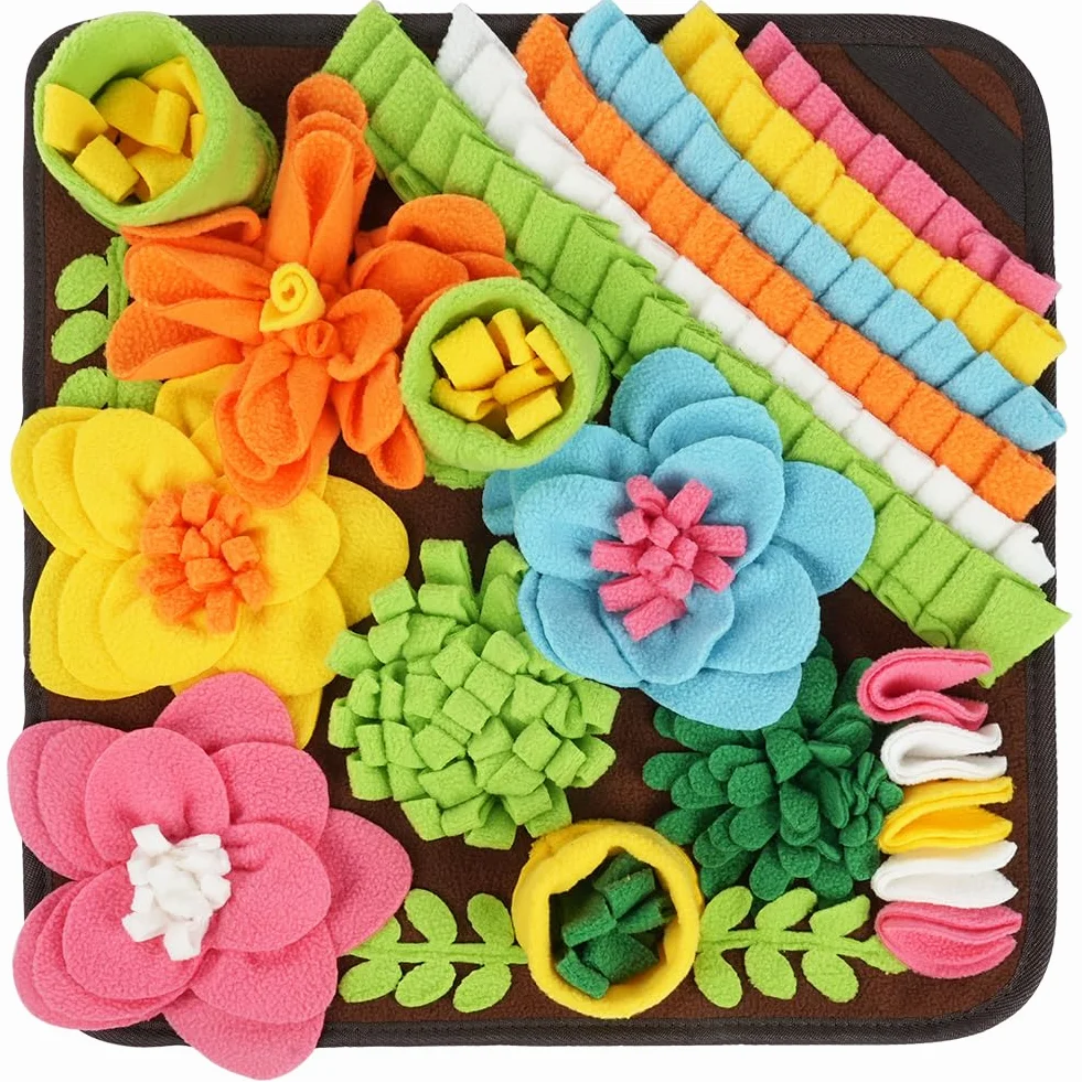 Tapis à renifler pour Chien OSDUE 39x39cm Tapis de Fouille Alimentation Lente Lavable Pliable Brun