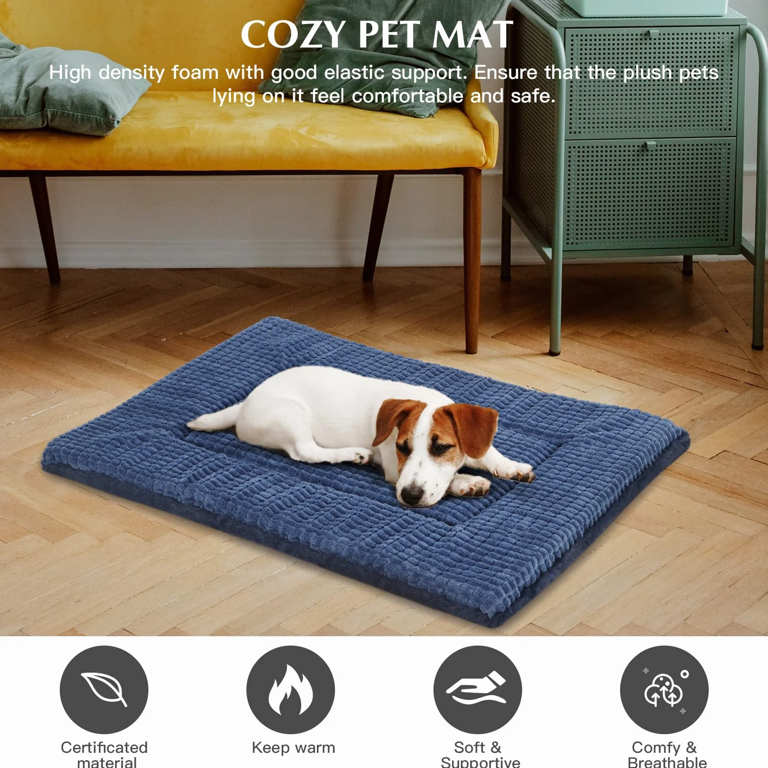 Tapis de Lit pour Chien BVAGSS, Coussin Lavable Mousse Haute Densité 106x71x4cm Navy
