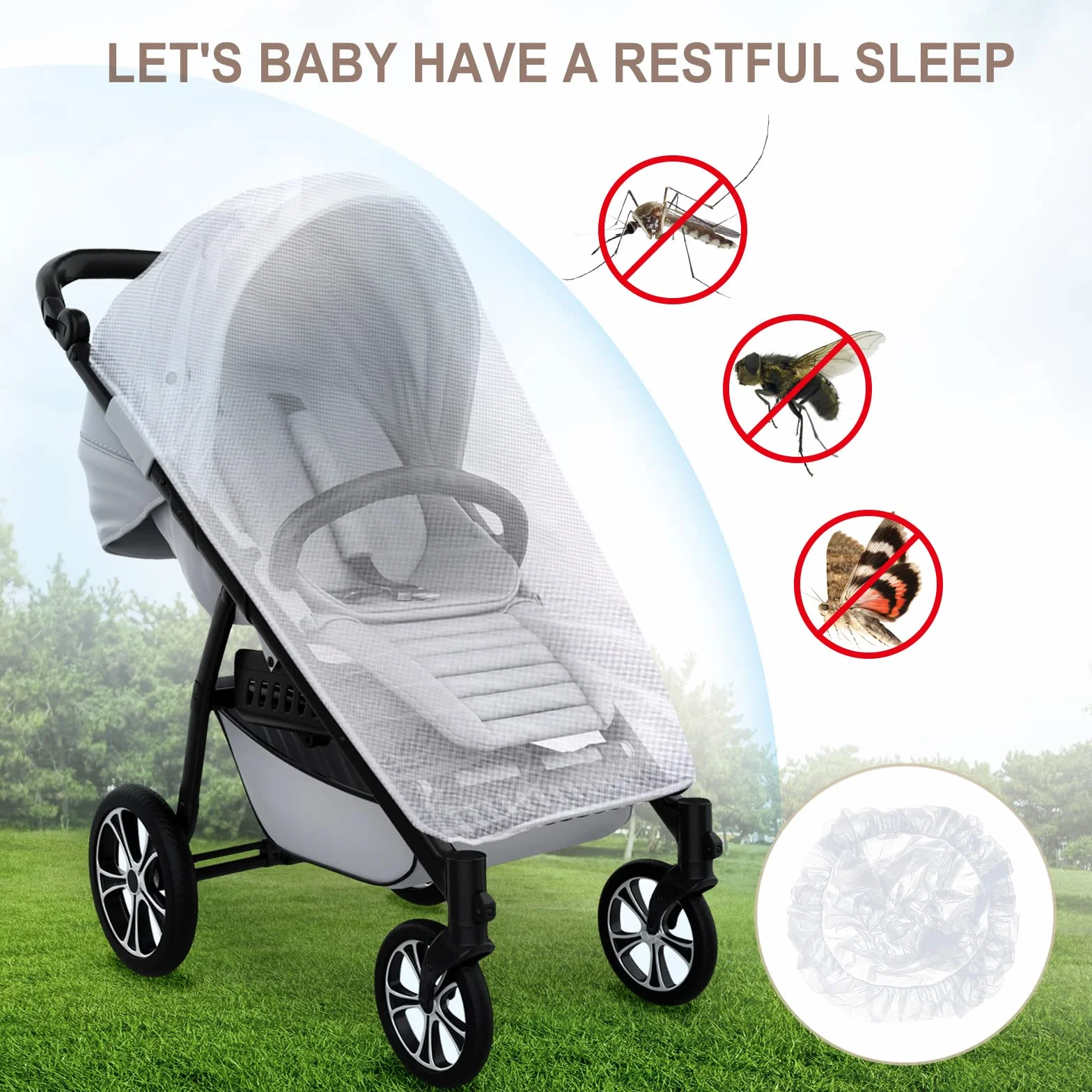 LEMESO Moustiquaire Universelle Anti-Insectes pour Poussette, Landau, Auto-siège, Lit Parapluie Taille L