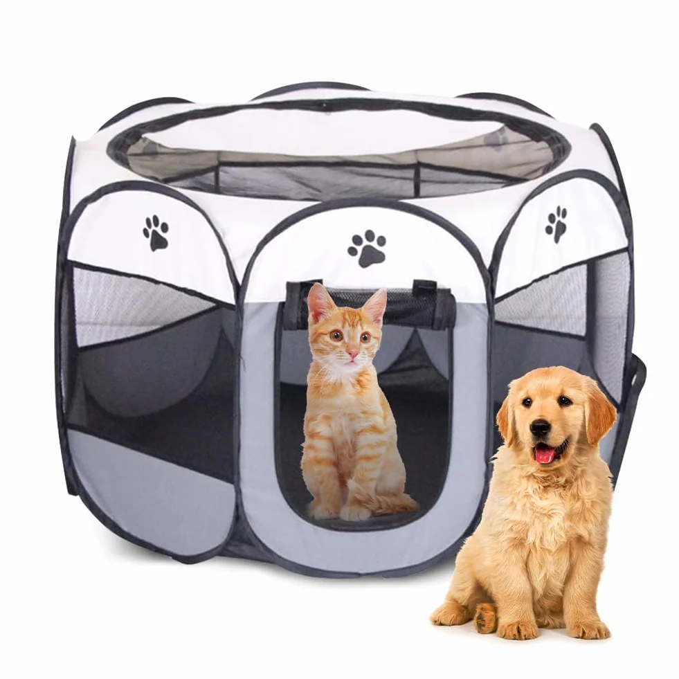 Parc Pliable pour Animaux de Compagnie 74x74x43cm Enclos Portable pour Chats Chiens Lapins Petits Animaux Gris